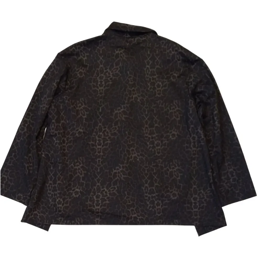 Vitamin black gray cheetah print snap‎ closure collar shirt jacket SIZE M